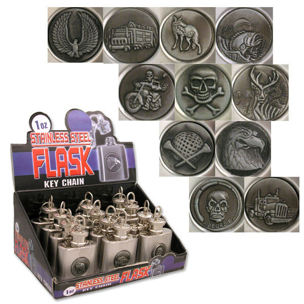 Stainless Steel Key Chain Flask in Display Box Pack of 12 1-Ounce - Tophatter's Army Products & Self Defense Collectible Weapons - Tophatter Daily Deals